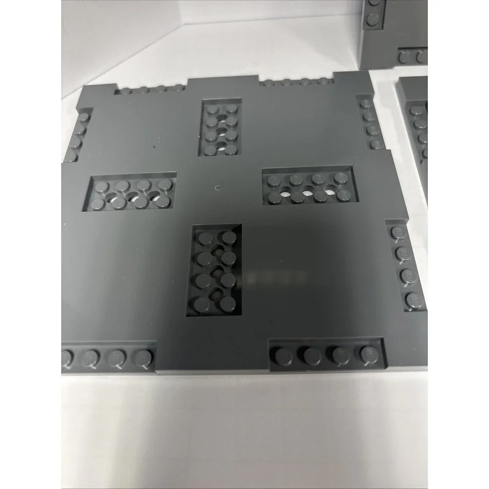 LEGO Plate 69958 PLATE 16X16X2/3, W/ 8 CUT OUT Dark Stone Grey‎ Lot Of 4